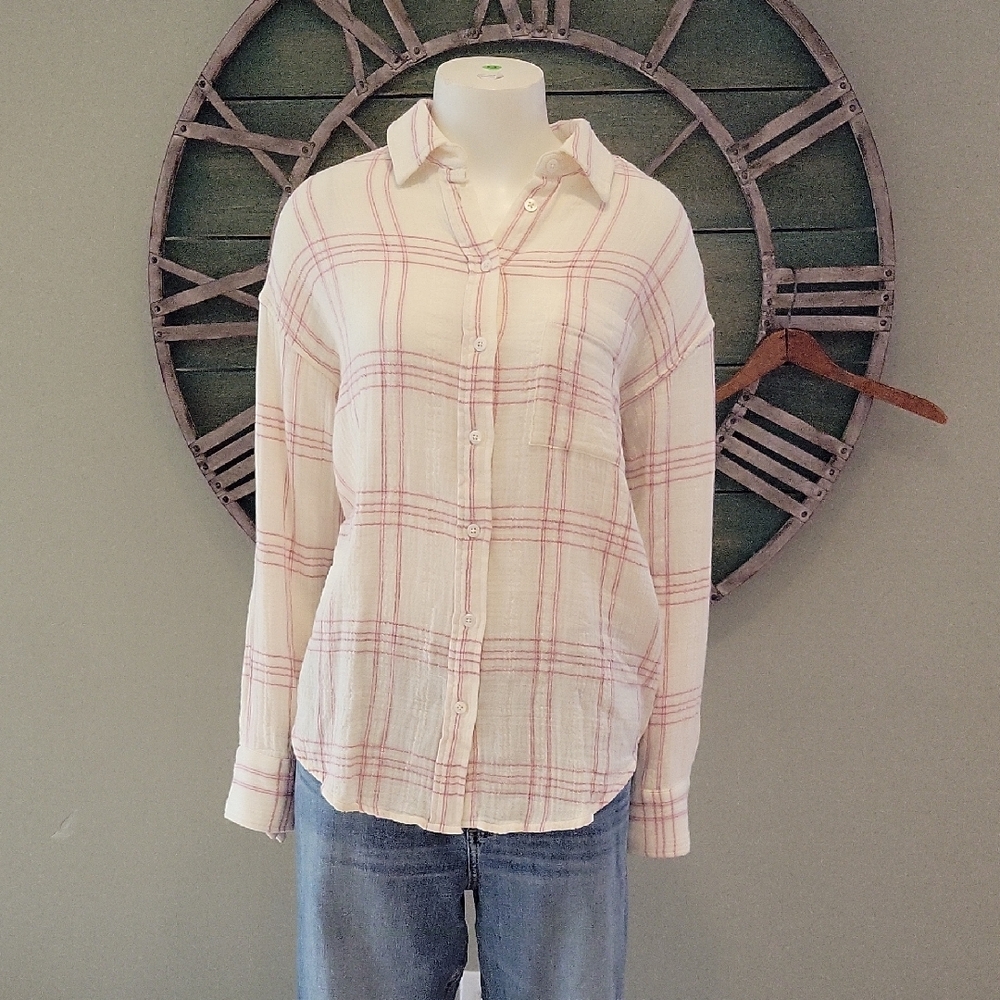 Faherty Dune Cotton Gauze Relaxed Fit Button Down Shirt In Rose Cove Plaid